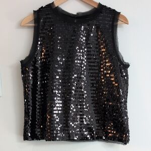 Who What Wear Black Sequin Tank Top With Raw Hem Size M. NWT